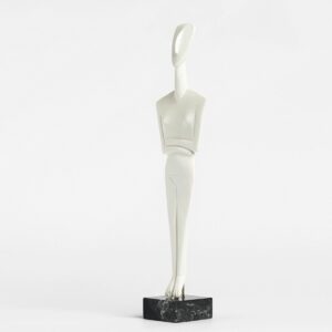 Abstract white human figure sculpture on black base