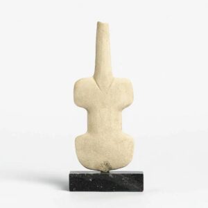 Abstract stone torso sculpture on black base