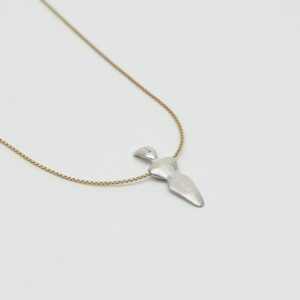 Gold chain with silver abstract bird pendant