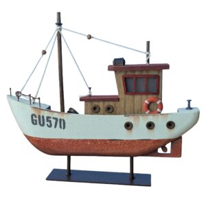 Rustic decorative fishing boat model on stand
