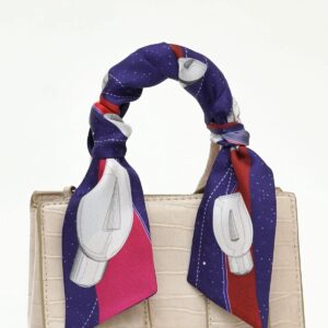 Beige handbag with patterned silk scarf handle