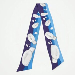 Blue striped scarf with white light bulb pattern