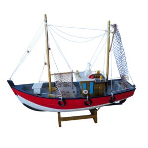 Detailed model fishing boat with nets and cabin