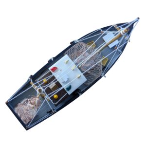 Detailed model fishing boat with nets and ropes