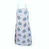 White apron with blue turtle pattern