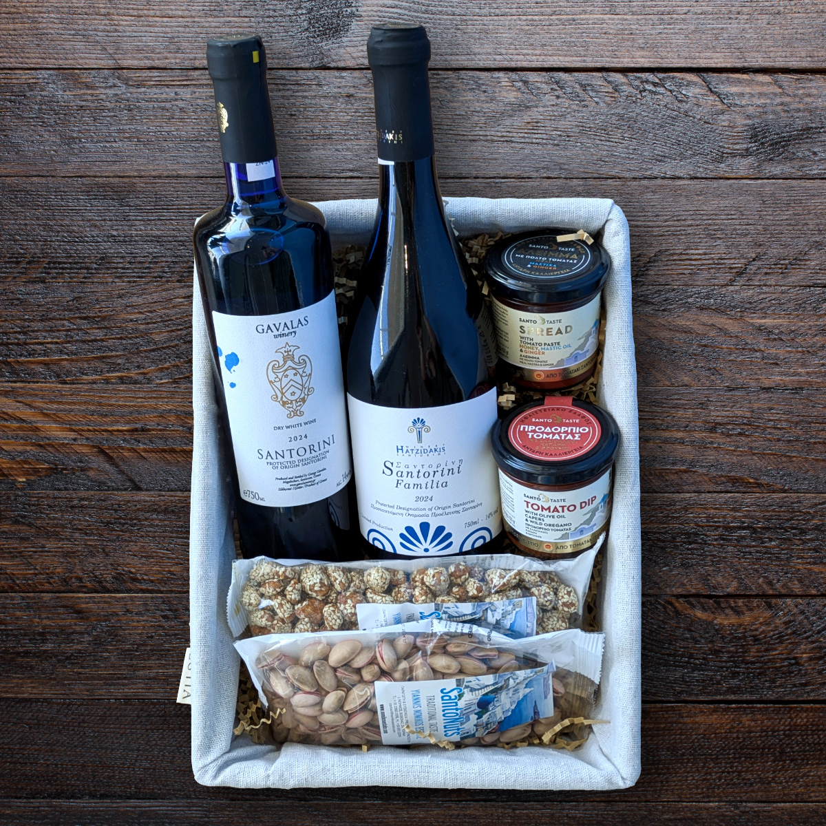 Santorini wine and gourmet gift basket