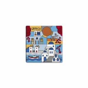 Colorful illustration of Greek island scenery