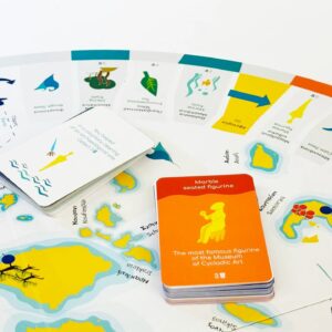 Cycladic art themed board game with cards