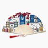 Decorative hand fan with colorful Greek street illustration