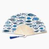 Decorative hand fan with blue fish design
