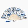 Decorative hand fan with Greek island illustration