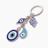 Blue evil eye charm keychain with multiple pendants