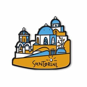 Illustration of Santorini blue-domed churches and white buildings