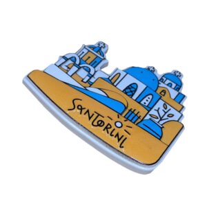 Santorini souvenir magnet with blue domed buildings