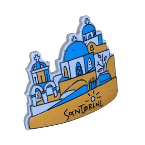 Santorini magnet with blue domed buildings
