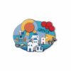 Colorful illustration of Greek island village by sea