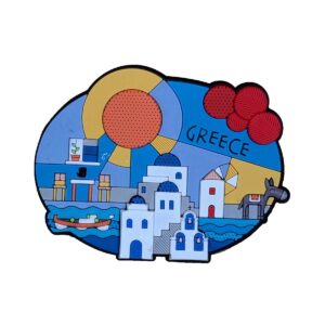 Colorful Greece souvenir magnet with Santorini illustration