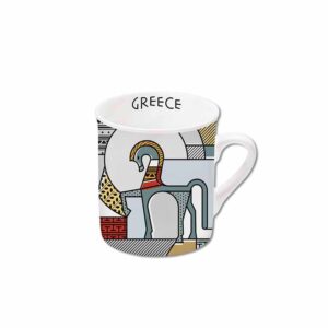 White Greece mug with stylized Trojan horse design