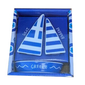 Blue sailboat salt and pepper shakers from Greece