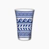 Clear glass with blue Greek key pattern