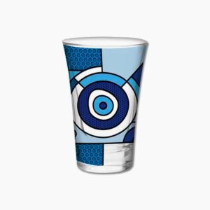 Blue geometric patterned drinking glass with concentric circles