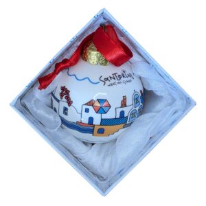Santorini-themed Christmas ornament in gift box