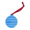 Blue and white Greek ornament with red ribbon