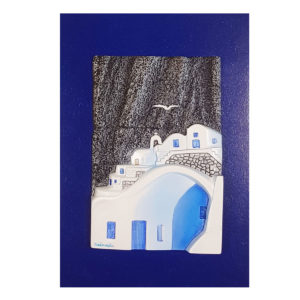 Santorini houses on the volcanic rock wall decor