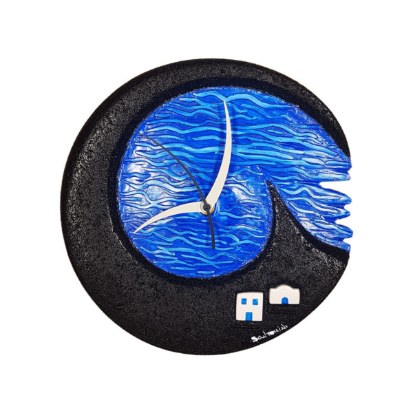 Santorini volcanic black wall clock