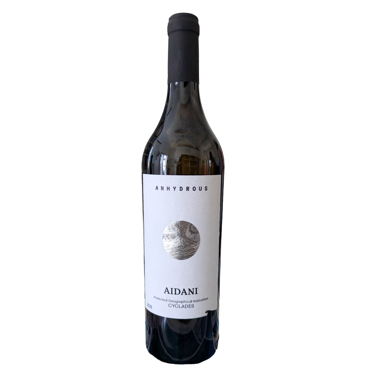 Anhydrous Aidani Cyclades white wine bottle