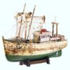 Vintage model fishing boat with nets and weathered paint