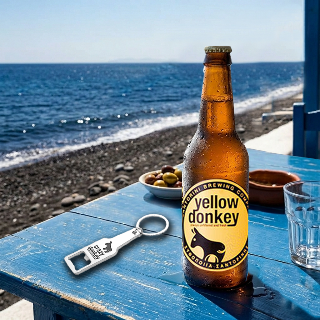 Cold beer bottle on seaside table