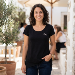 Alternative view of Donkey logo, longer back, women's t-shirt, black