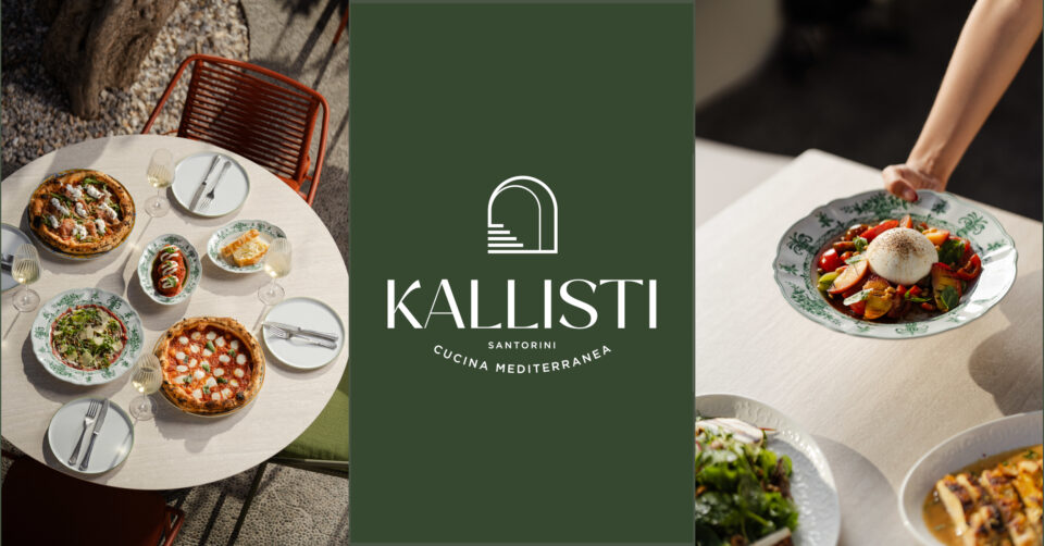 Mediterranean dishes and Kallisti Santorini restaurant branding