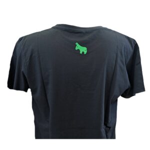 Black T-shirt with small green donkey logo