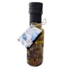 Herb-infused olive oil bottle with hanging tag