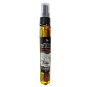 Spicy pepper flavored extra virgin olive oil spray