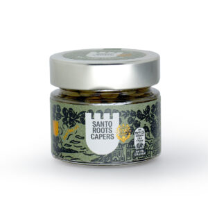 Jar of Santo Roots capers with silver lid