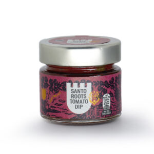 Jar of Santo Roots tomato dip with silver lid