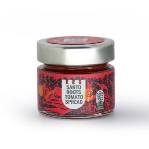 Jar of Santo Roots tomato spread with silver lid