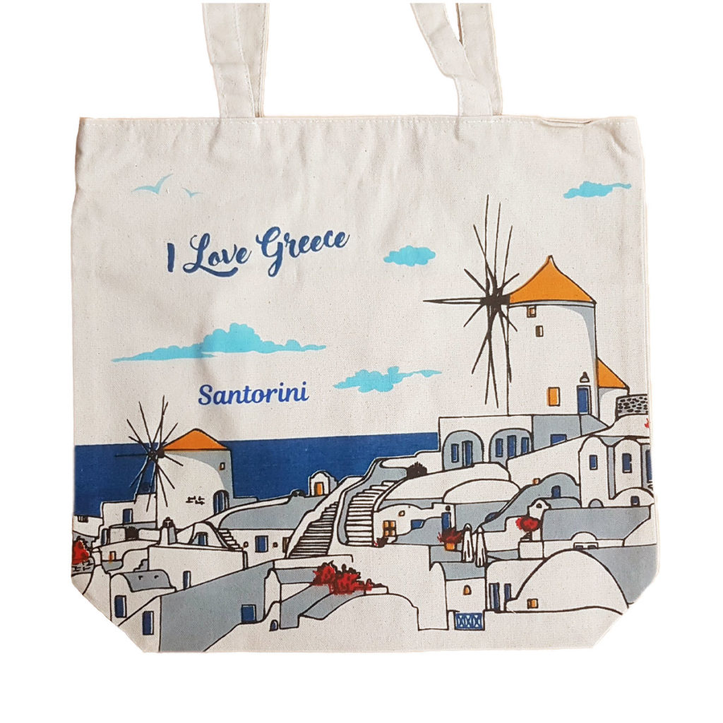 Canvas tote bag portrait of Santorini