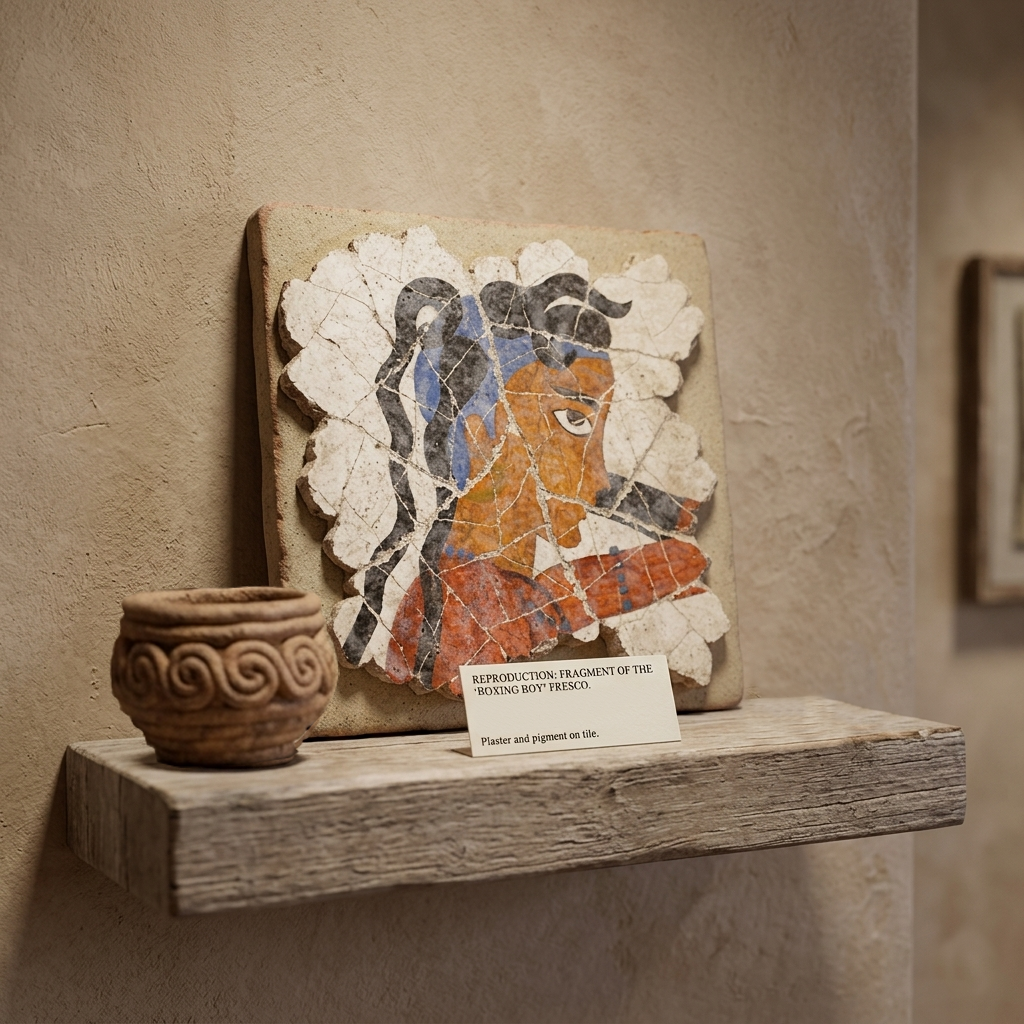 Reproduction of Boxing Boy fresco on shelf